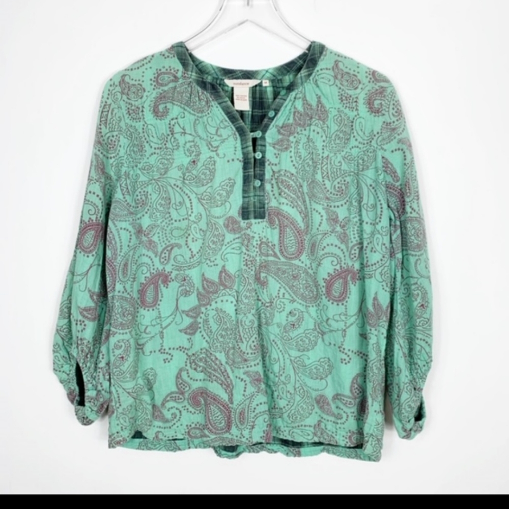 Sundance Mint/Wine Paisley Peasant Blouse